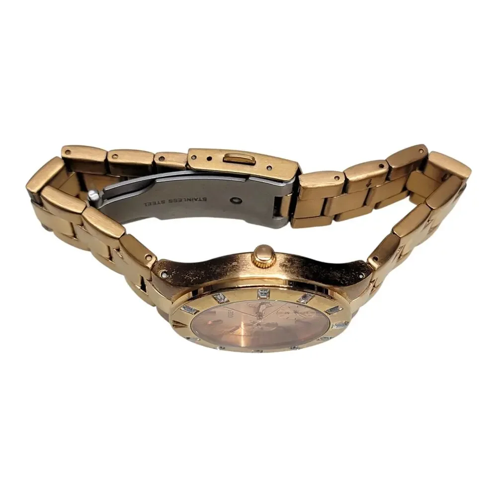 Guess Waterpro Womens Watch Rose Gold Tone Baguette Crystal Bezel Day Date
